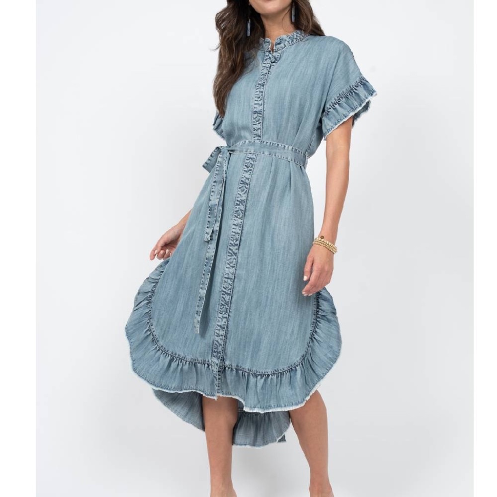 Uncle Frank Ruffled Button Down Shirt Dress